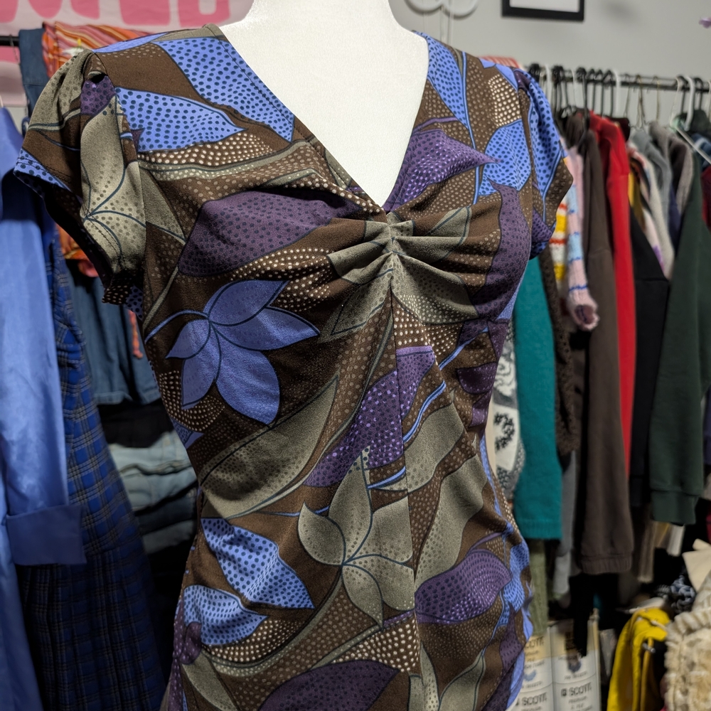 Vintage Brown and Purple Floral Top